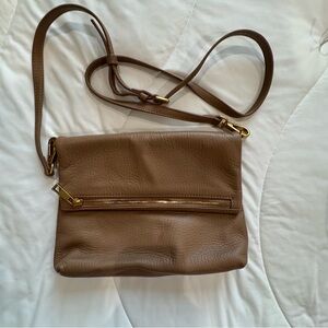 Quince Italian Leather Convertible Foldover Clutch, Cappuccino
